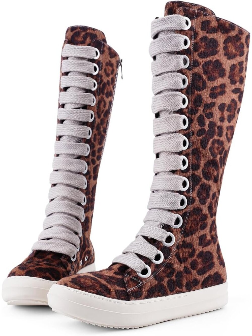 🆕Women's Leopard Knee-High School Bicycling Boots Thick Laces Comfort - Picture 5 of 6